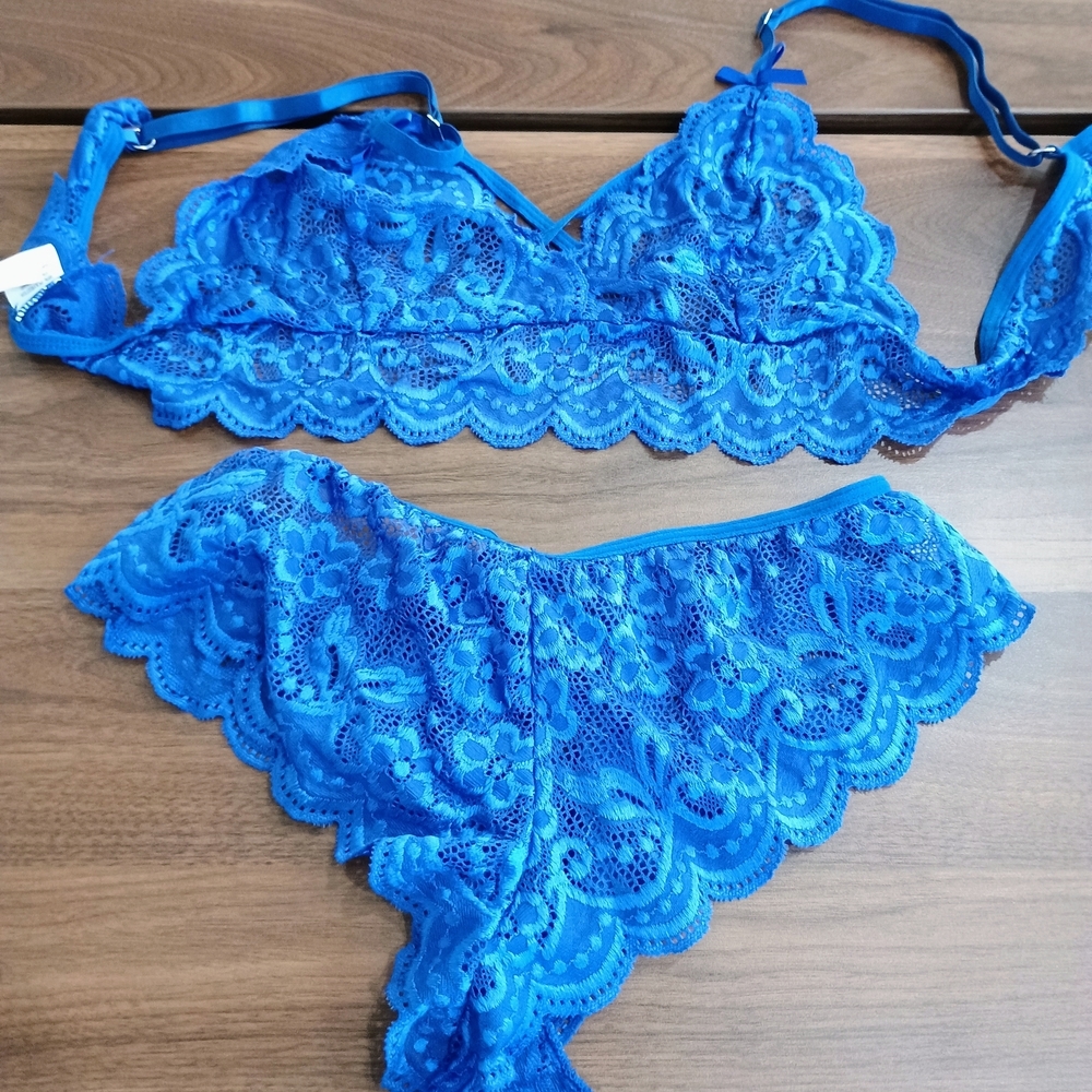 Blue Lace Bralette and Panty Set